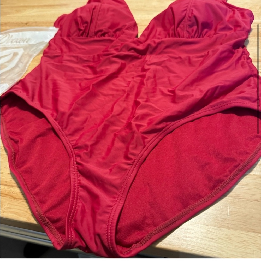 New Dixxon Burgundy Deep Plunge V Neck One Piece Swimsuit XL - Picture 4 of 9